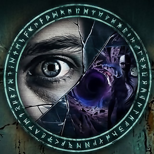 A cracked seal ringed with runes: half an unflinching human eye, half a monstrous violet void